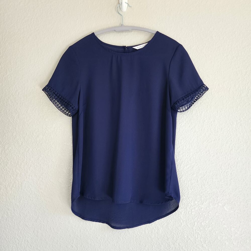 "Downeast Basics Navy Blue Chiffon/Woven Blouse Top XS